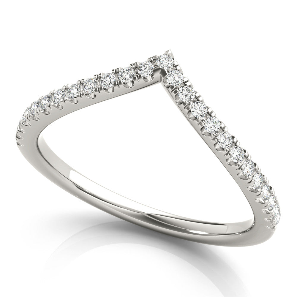 White gold Diamond Pavé V-Shaped Chevron Band with Round Cut Stones and Shared Prong Setting 1