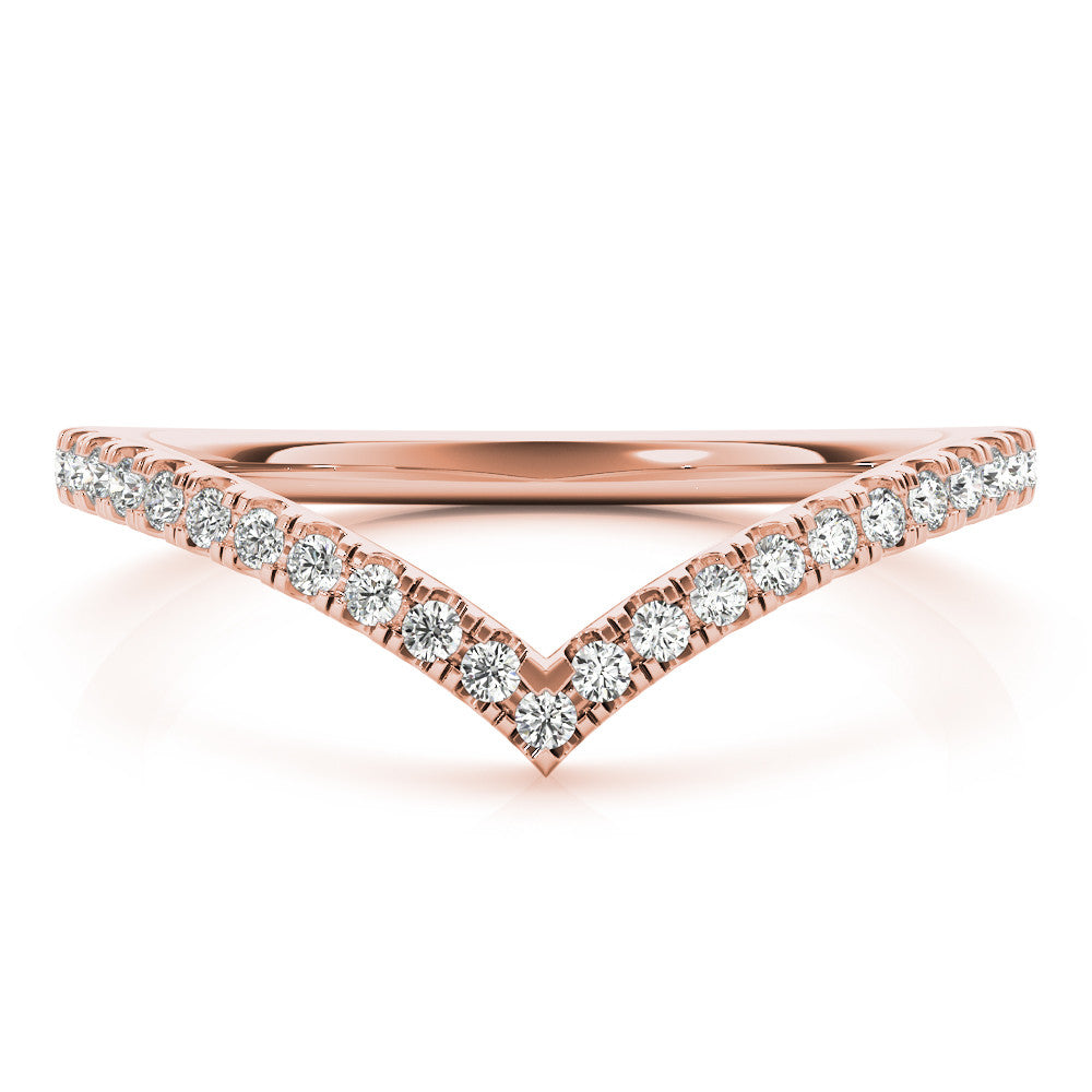 Rose gold Diamond Pavé V-Shaped Chevron Band with Round Cut Stones and Shared Prong Setting 2