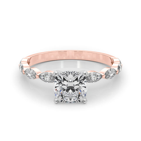 Rose gold Cushion Solitaire with Side Stones on a Pavé Band and Four-Prong Setting