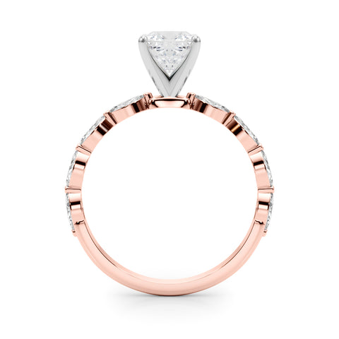 Rose gold Cushion Solitaire with Side Stones on a Pavé Band and Four-Prong Setting