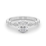 14K White Gold 4.08 Carat E VVS2 Oval Solitaire with Side Stones on a Pavé Band and Four-Prong Setting