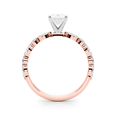 Rose gold Oval Solitaire with Side Stones on a Pavé Band and Four-Prong Setting