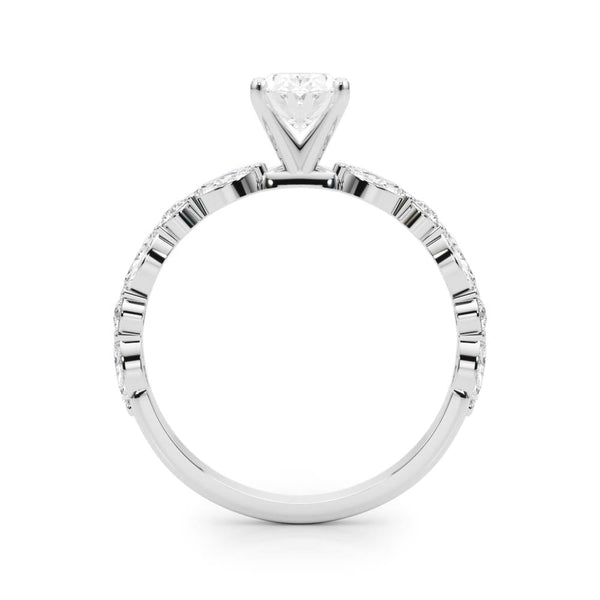 14K White Gold 2.04 Carat E VVS2 Oval Solitaire with Side Stones on a Pavé Band and Four-Prong Setting