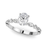 14K White Gold 4.08 Carat E VVS2 Oval Solitaire with Side Stones on a Pavé Band and Four-Prong Setting