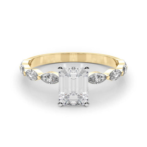 Yellow gold Radiant Solitaire Marquise Side Stone Prong Setting Ring