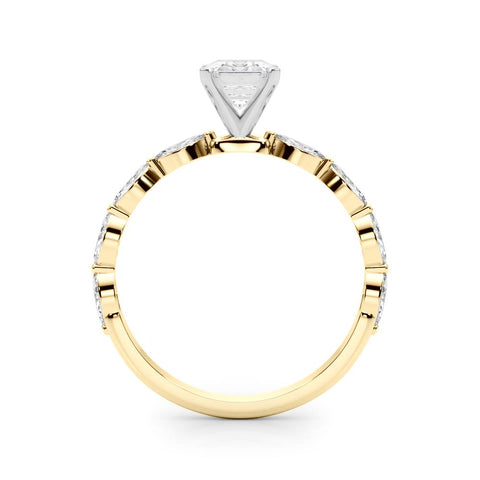 Yellow gold Radiant Solitaire Marquise Side Stone Prong Setting Ring