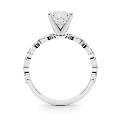 White gold Princess Solitaire Marquise Side Stone Prong Setting Ring