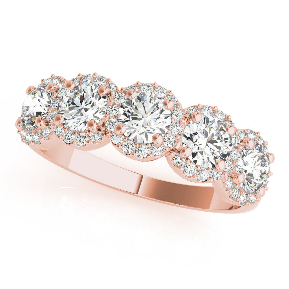 Rose gold Round Diamond Halo Five-Stone Prong Set Band 1
