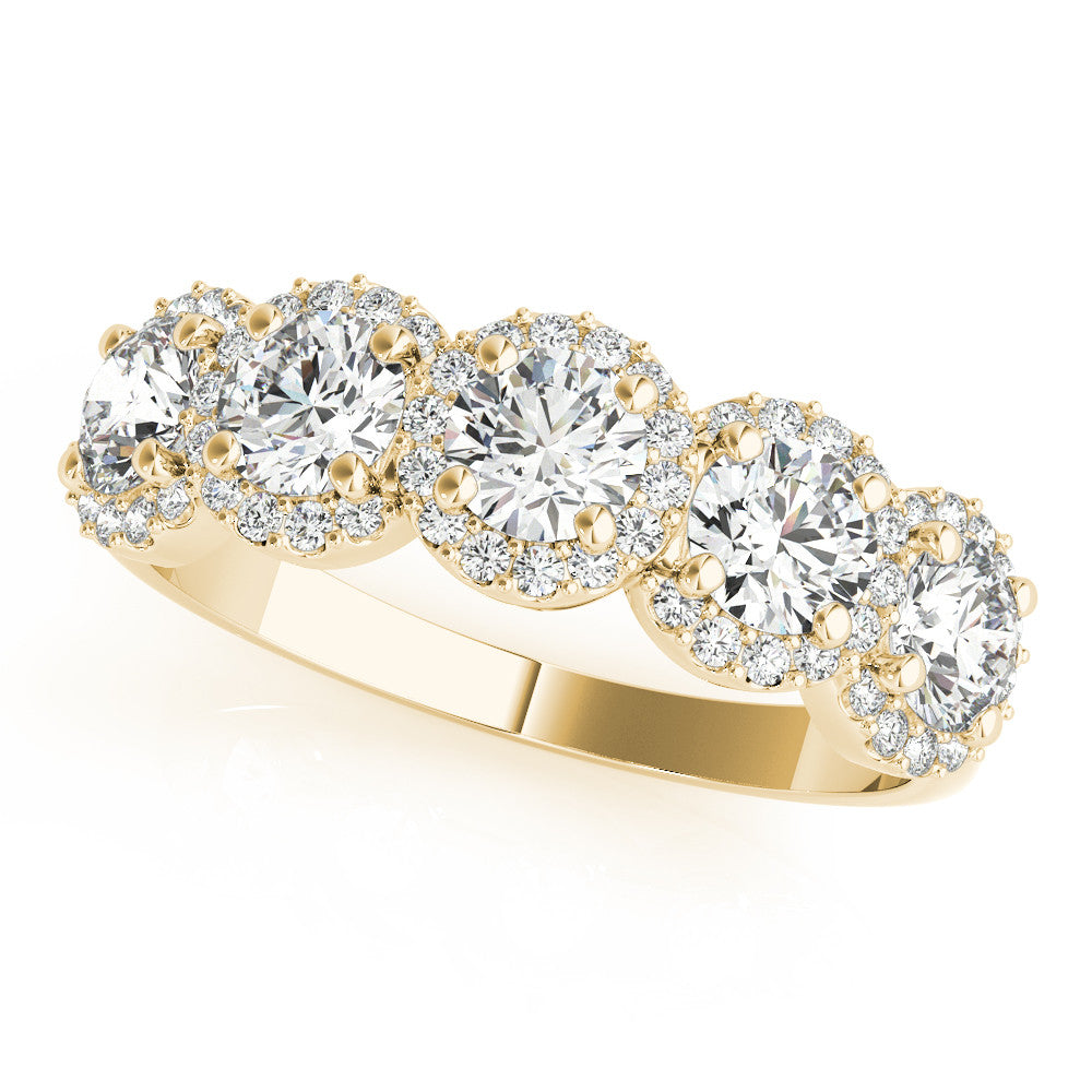Yellow gold Round Diamond Halo Five-Stone Prong Set Band 1