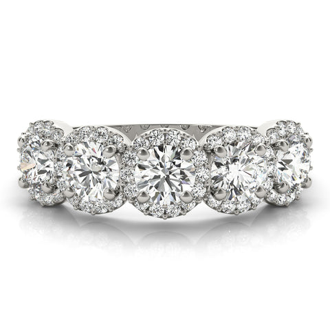 White gold Round Diamond Halo Five-Stone Prong Set Band 2