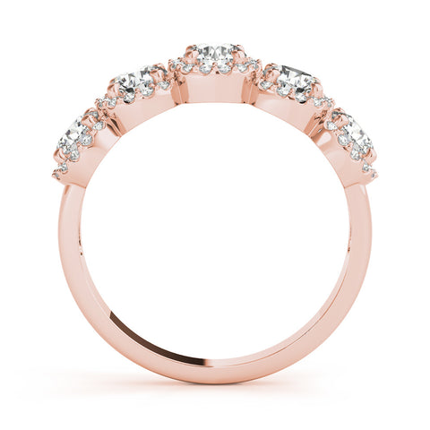 Rose gold Round Diamond Halo Five-Stone Prong Set Band 3