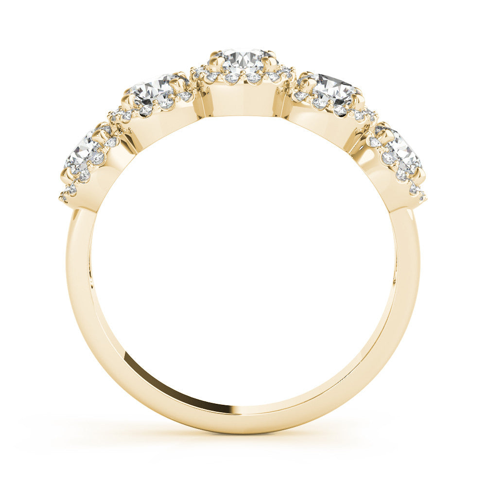 Yellow gold Round Diamond Halo Five-Stone Prong Set Band 3