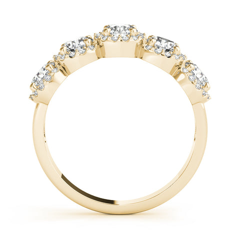 Yellow gold Round Diamond Halo Five-Stone Prong Set Band 3