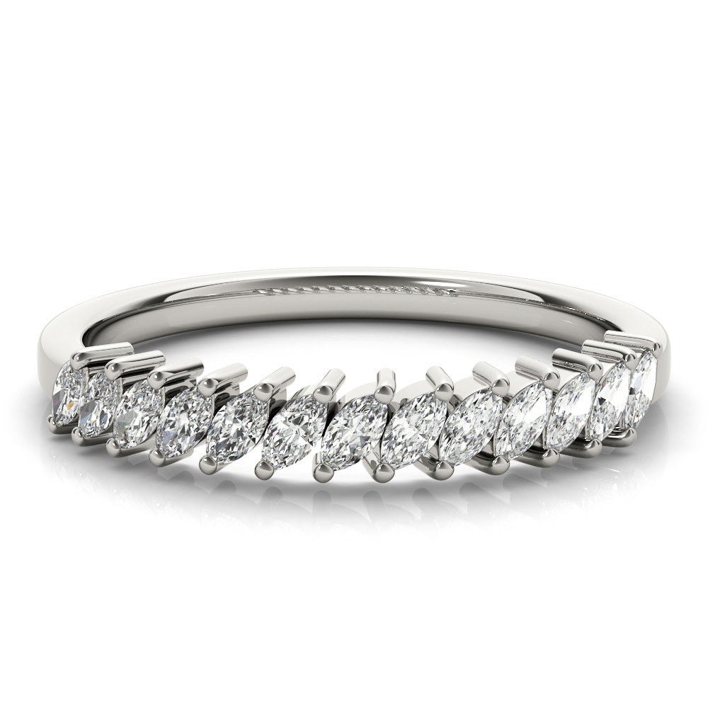 White gold Marquise Diamond Half-Eternity Band with Shared Prong Setting 2