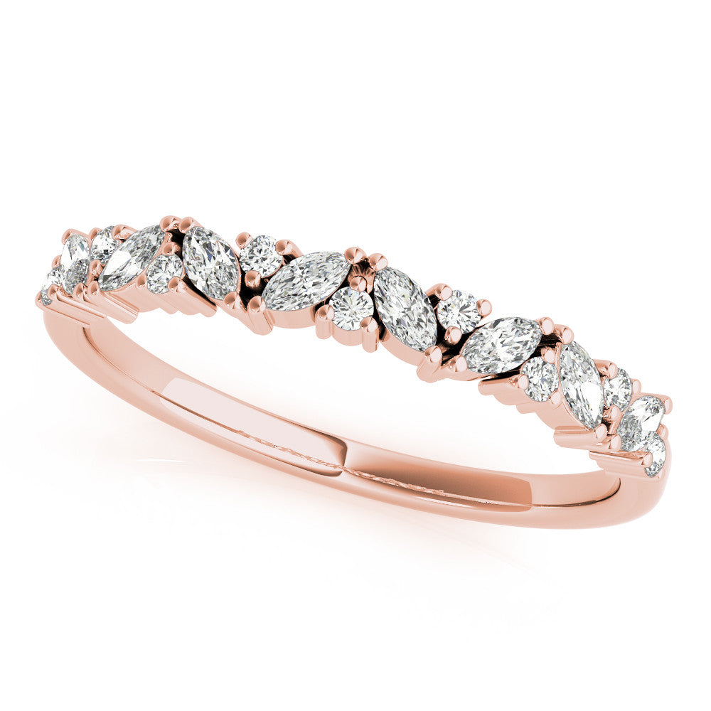 Rose gold Marquise and Round Diamond Vine Eternity Band with Prong Setting 1