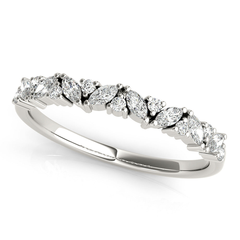 White gold Marquise and Round Diamond Vine Eternity Band with Prong Setting 1
