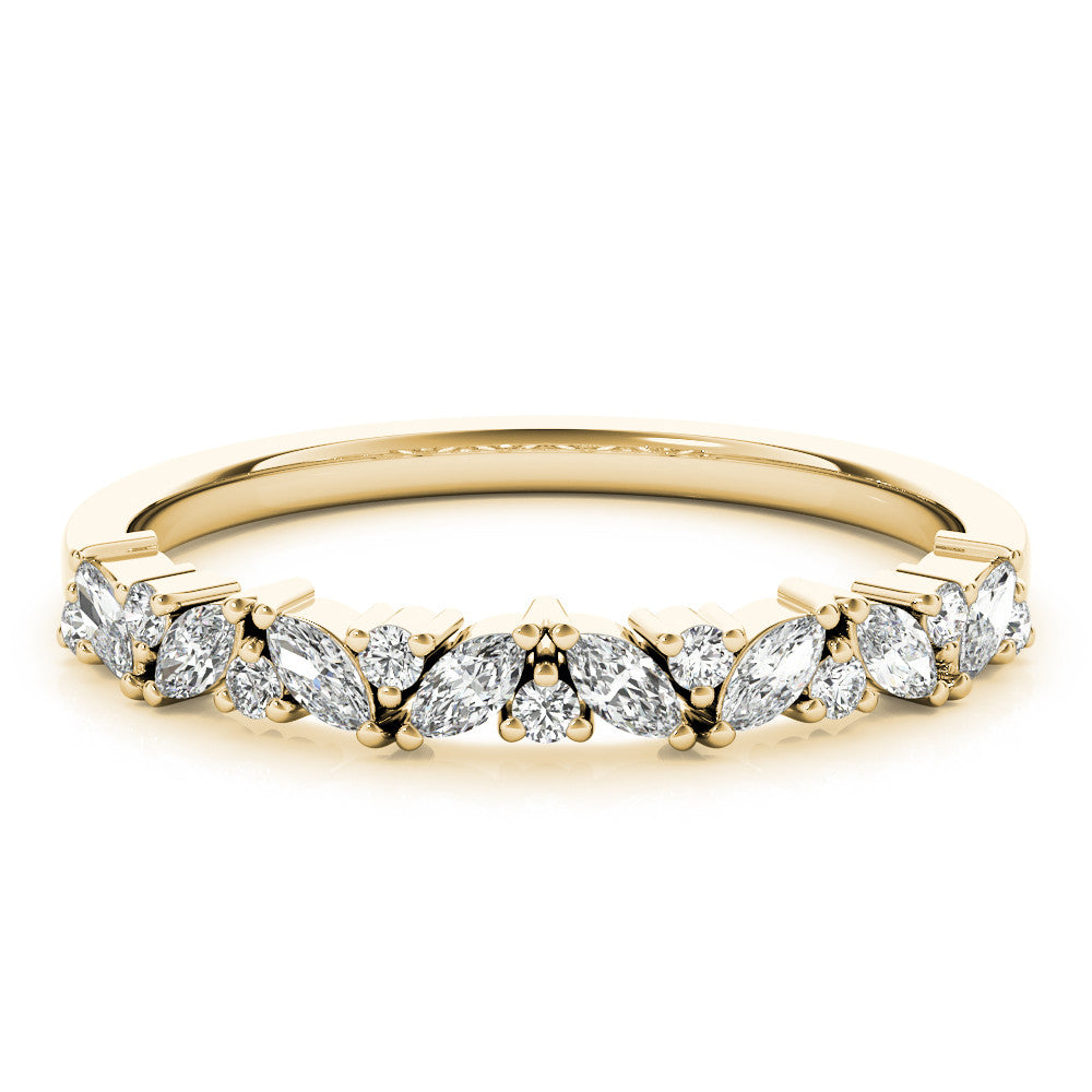 Yellow gold Marquise and Round Diamond Vine Eternity Band with Prong Setting 2