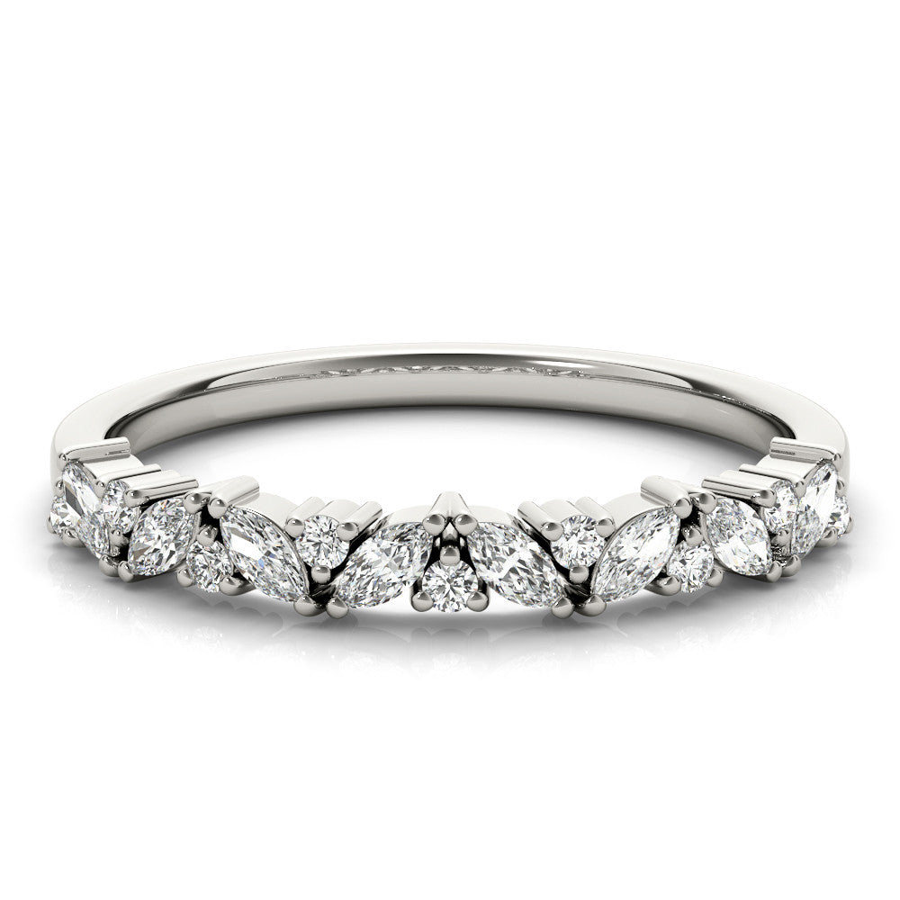 White gold Marquise and Round Diamond Vine Eternity Band with Prong Setting 2