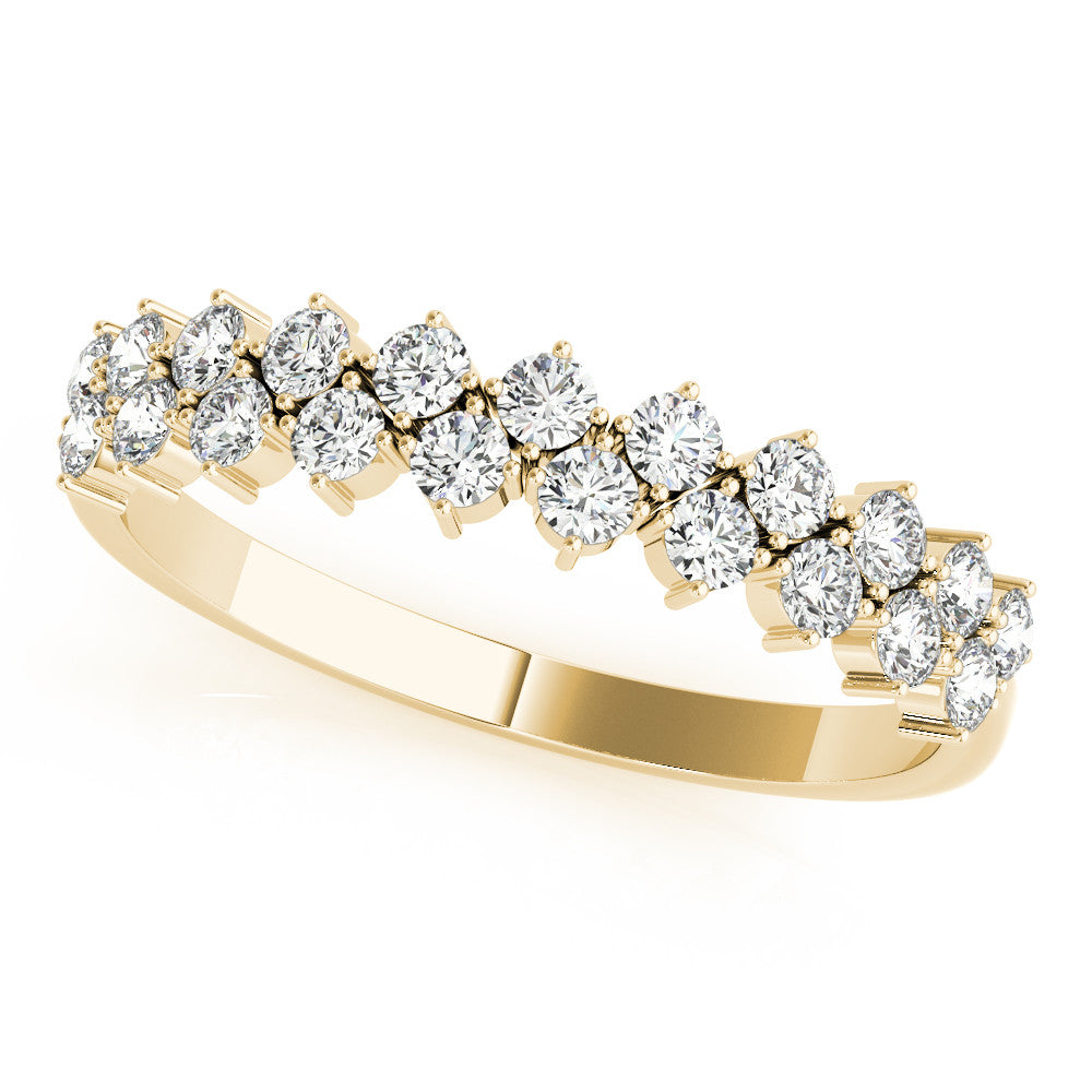 Yellow gold Round Diamond Prong Set Chevron Band 1