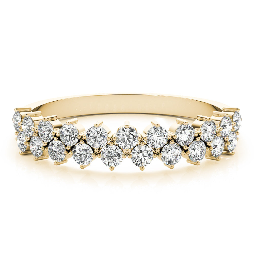 Yellow gold Round Diamond Prong Set Chevron Band 2
