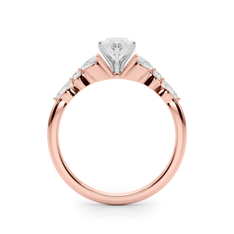 Rose gold Marquise Diamond Solitaire with Side Stones on a White Gold Band and Four-Prong Setting