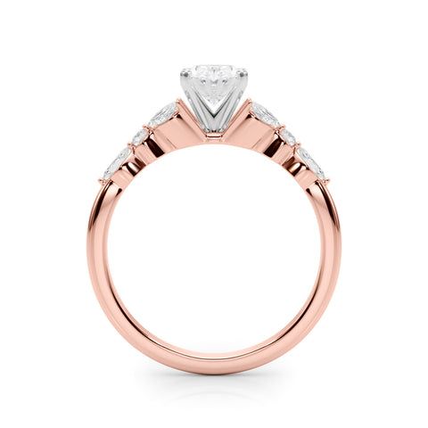 Rose gold Oval Diamond Solitaire with Side Stones on a White Gold Band and Four-Prong Setting