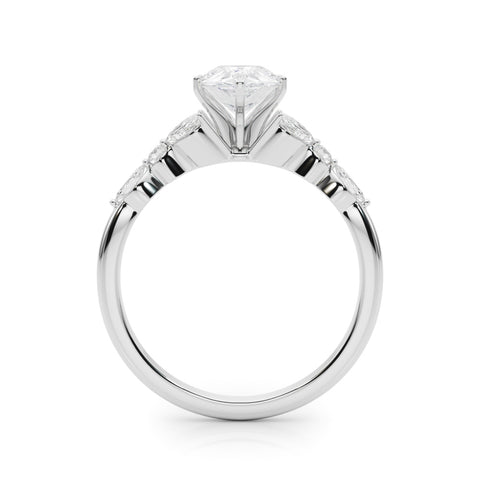 White gold Pear Diamond Solitaire with Side Stones on a White Gold Band and Four-Prong Setting