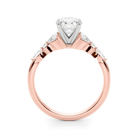 Rose gold Round Diamond Solitaire with Side Stones on a White Gold Band and Four-Prong Setting