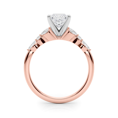 Rose gold Princess Diamond Solitaire with Side Stones on a White Gold Band and Four-Prong Setting