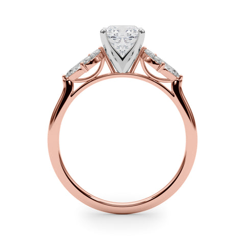 Rose gold Cushion Diamond Floral Cluster Ring with Marquise Side Stones and Six-Prong Solitaire Setting