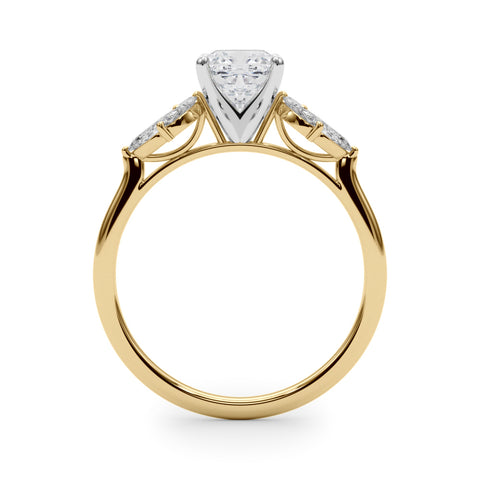 Yellow gold Cushion Diamond Floral Cluster Ring with Marquise Side Stones and Six-Prong Solitaire Setting