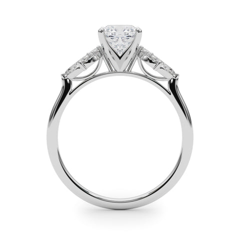 White gold Cushion Diamond Floral Cluster Ring with Marquise Side Stones and Six-Prong Solitaire Setting