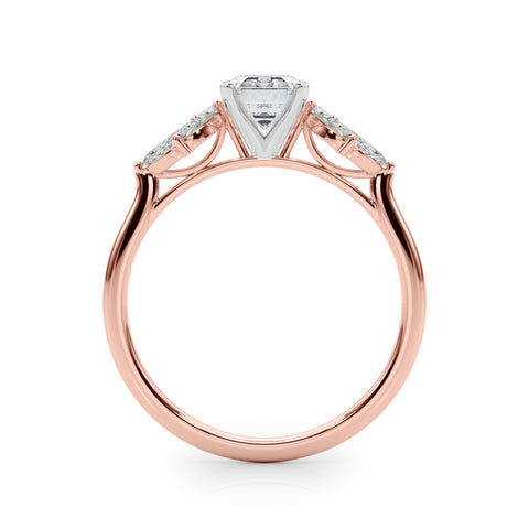 Rose gold Emerald Diamond Floral Cluster Ring with Marquise Side Stones and Six-Prong Solitaire Setting