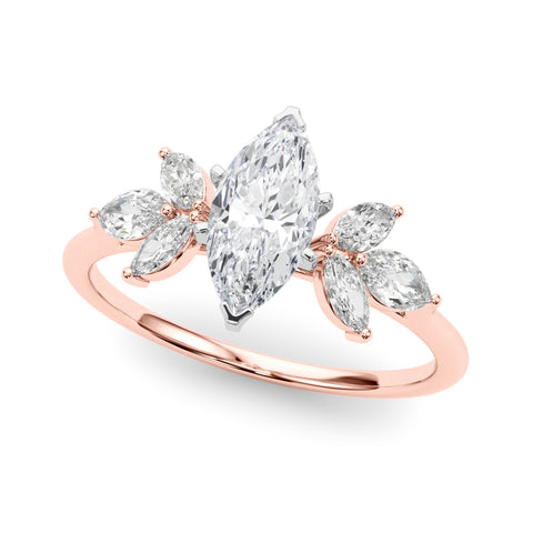 Rose gold Marquise Diamond Floral Cluster Ring with Marquise Side Stones and Six-Prong Solitaire Setting