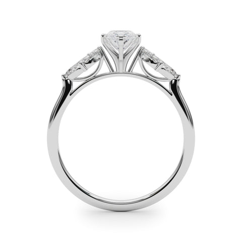 White gold Marquise Diamond Floral Cluster Ring with Marquise Side Stones and Six-Prong Solitaire Setting