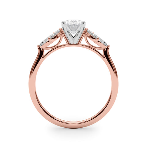 Rose gold Oval Diamond Floral Cluster Ring with Marquise Side Stones and Six-Prong Solitaire Setting