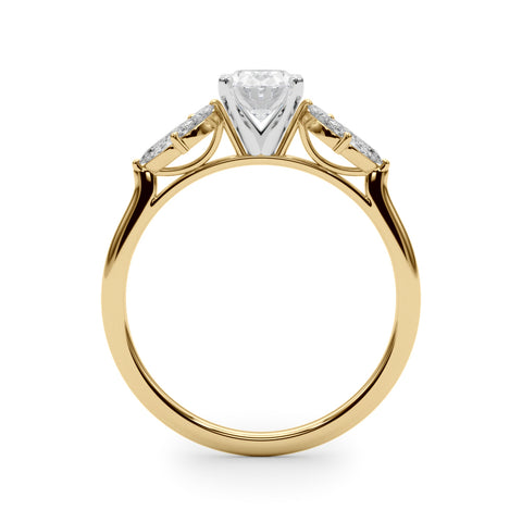 Yellow gold Oval Diamond Floral Cluster Ring with Marquise Side Stones and Six-Prong Solitaire Setting