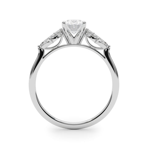 White gold Oval Diamond Floral Cluster Ring with Marquise Side Stones and Six-Prong Solitaire Setting