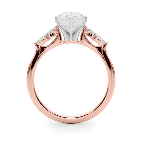 Rose gold Pear Diamond Floral Cluster Ring with Marquise Side Stones and Six-Prong Solitaire Setting