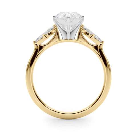 Yellow gold Pear Diamond Floral Cluster Ring with Marquise Side Stones and Six-Prong Solitaire Setting