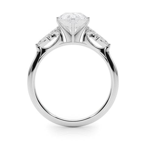 White gold Pear Diamond Floral Cluster Ring with Marquise Side Stones and Six-Prong Solitaire Setting