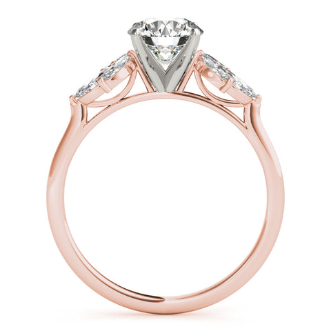 Rose gold Round Diamond Floral Cluster Ring with Marquise Side Stones and Six-Prong Solitaire Setting