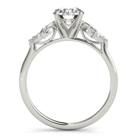 White gold Round Diamond Floral Cluster Ring with Marquise Side Stones and Six-Prong Solitaire Setting