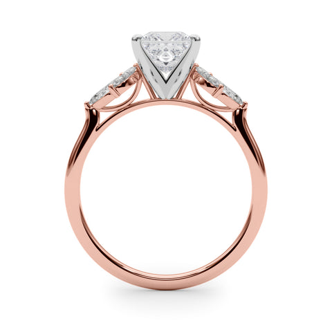 Rose gold Princess Diamond Floral Cluster Ring with Marquise Side Stones and Six-Prong Solitaire Setting