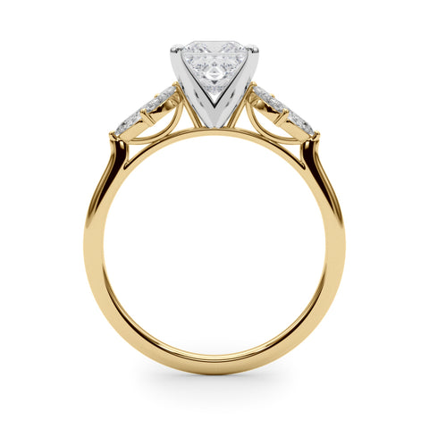 Yellow gold Princess Diamond Floral Cluster Ring with Marquise Side Stones and Six-Prong Solitaire Setting