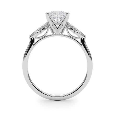 White gold Princess Diamond Floral Cluster Ring with Marquise Side Stones and Six-Prong Solitaire Setting