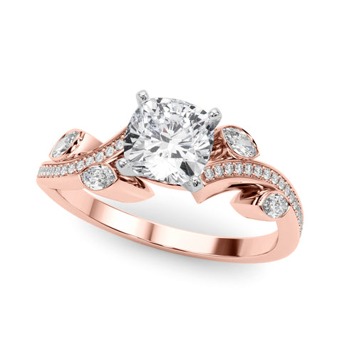 Rose gold Cushion Diamond Swirl Band with Prong Setting