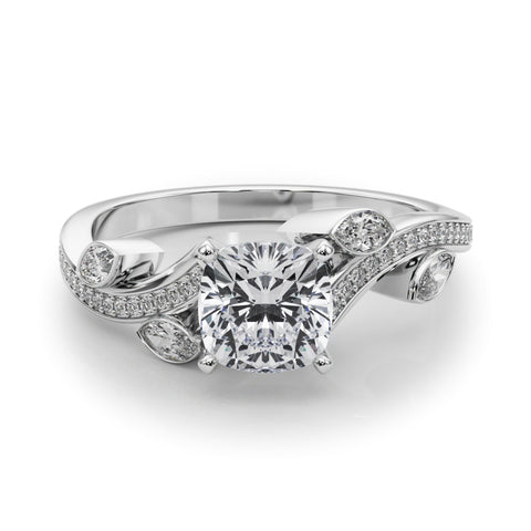 White gold Cushion Diamond Swirl Band with Prong Setting