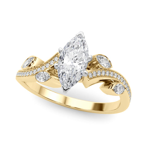 Yellow gold Marquise Diamond Swirl Band with Prong Setting