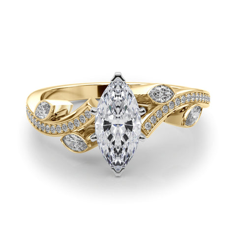 Yellow gold Marquise Diamond Swirl Band with Prong Setting